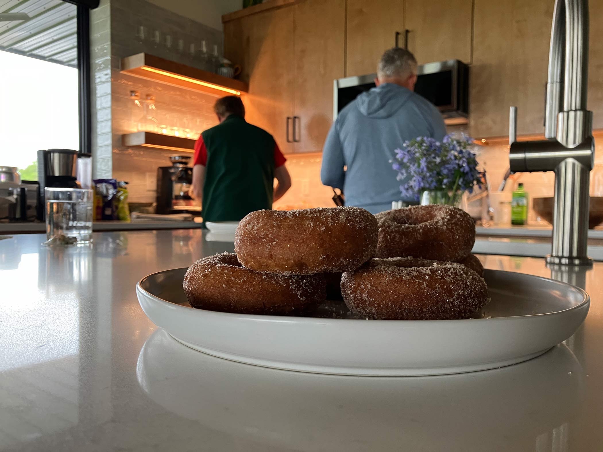 Fresh cinnamon donuts in the Red Bird Ranch kitchen