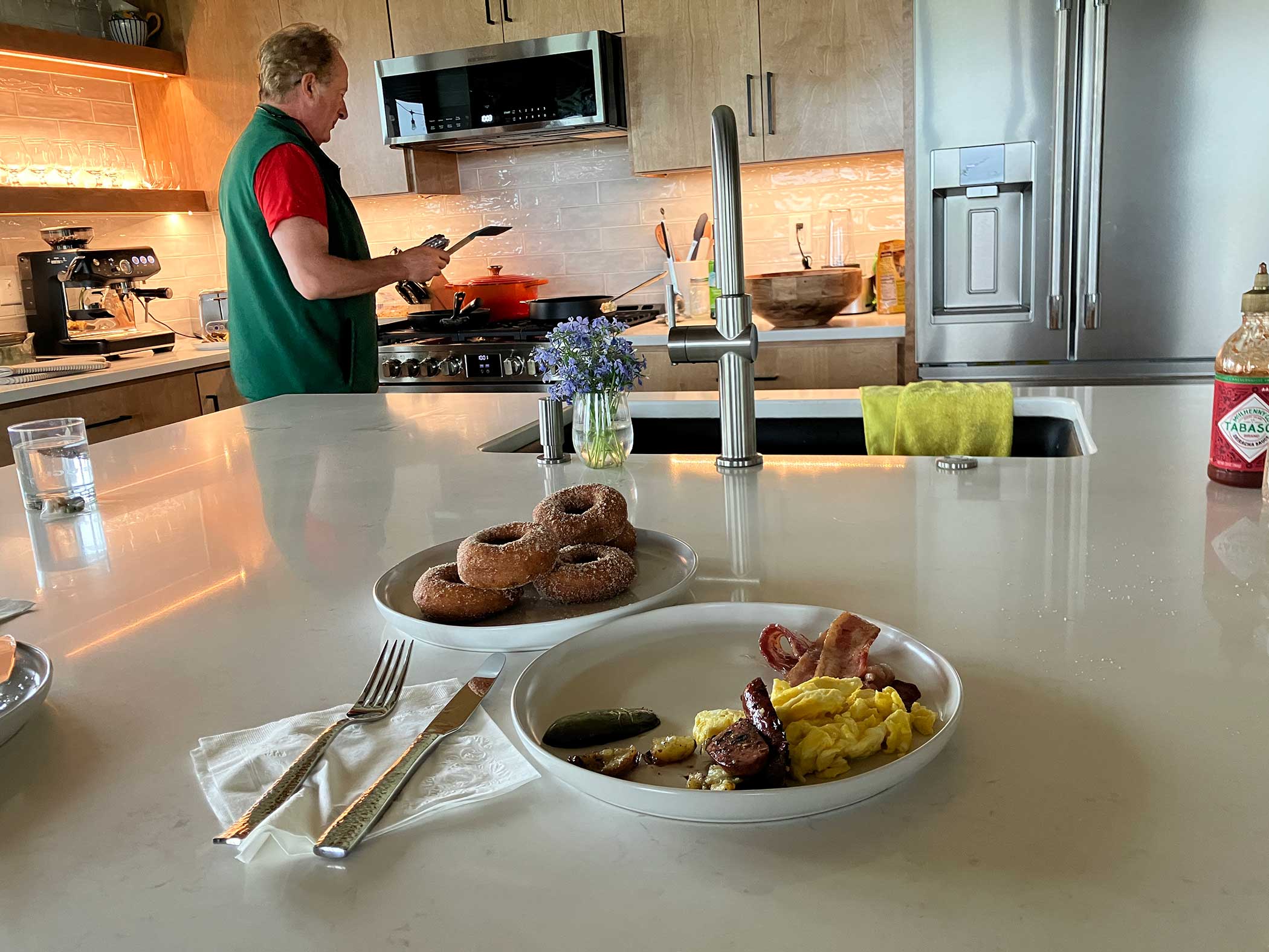 Gourmet breakfast spread on the kitchen island